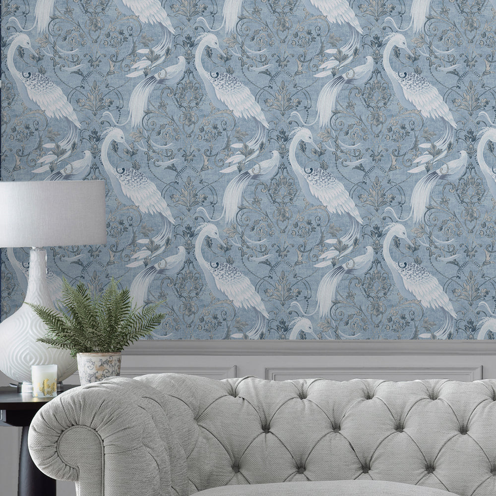 Laura Ashley Tregaron Wallpaper Midnight Blue Wallpaper