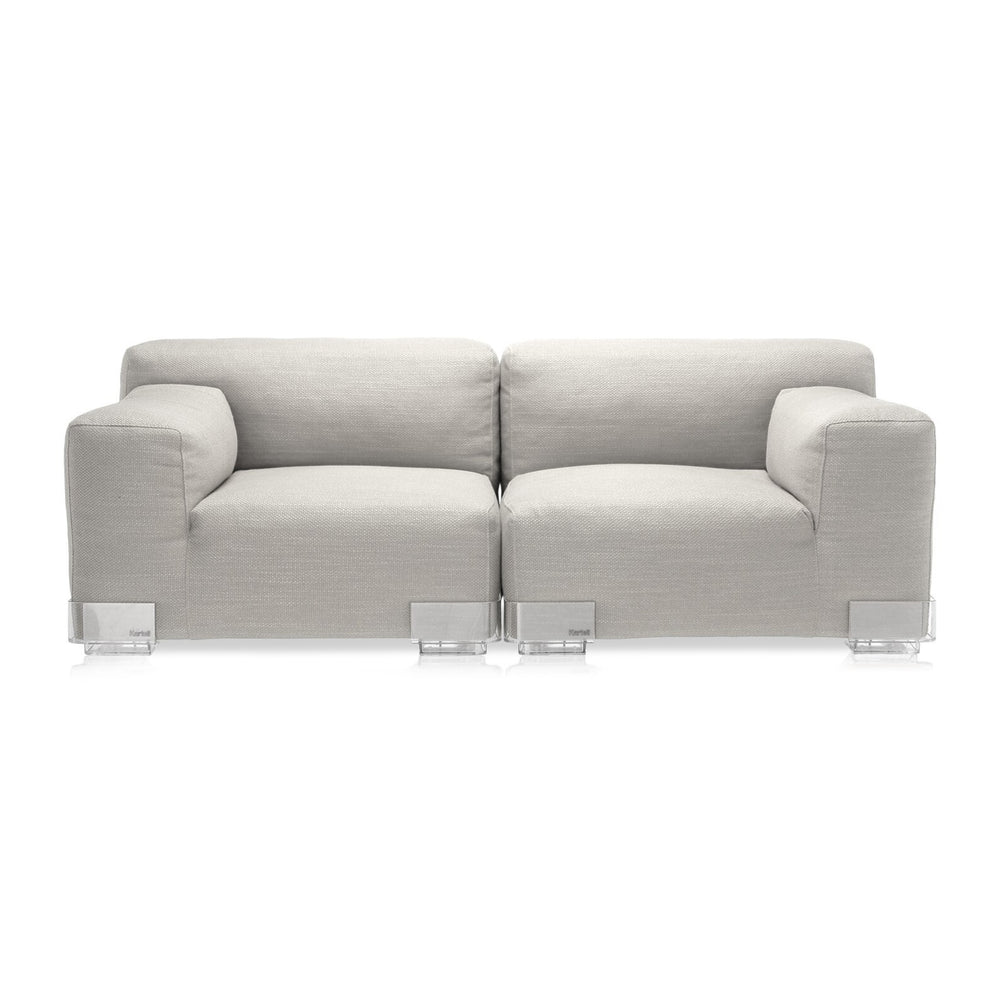 Kartell Plastics Duo Poltrona Sinistra In Policarbonato Trasparente E Tessuto Vellutato - Design Piero Lissoni - Colore Grigio, Made In Italy - 5