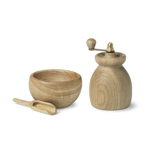 Salt Cellar with Spoon and Pepper Mill
