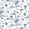 Yoga Toile Wallpaper Sample Swatch  option Blue on White / Eco Pre-Pasted