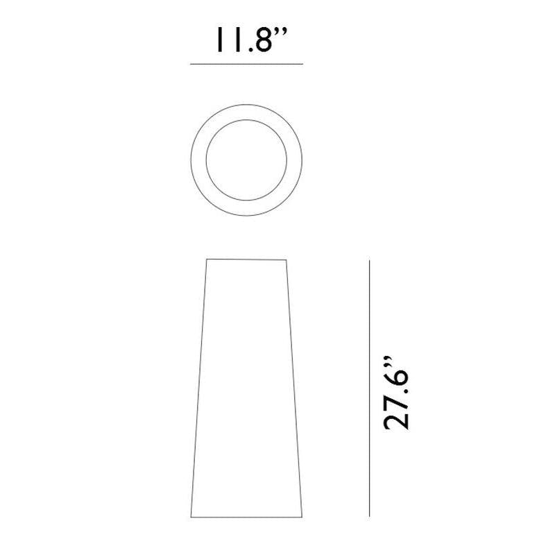 A diagram showing the height of a table as 27.6 inches and diameter of the table top as 11.8 inches.