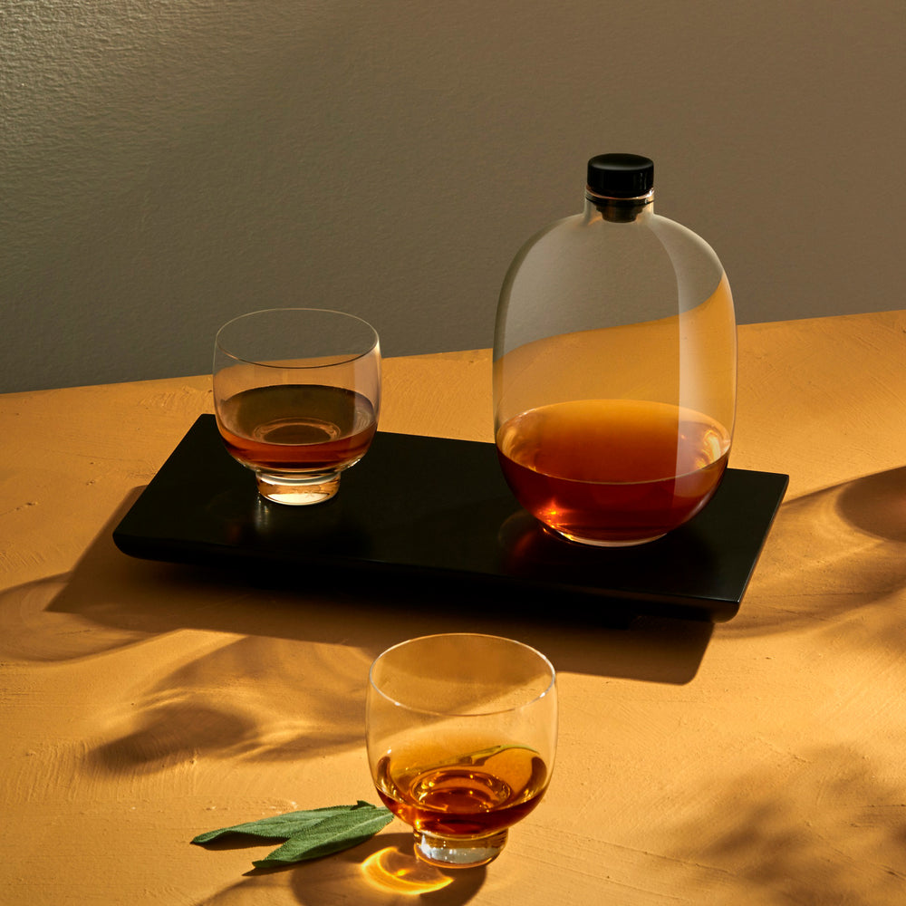 Malt Whiskey Bottle with Wooden Tray