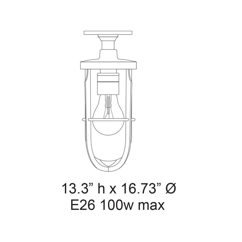 Weatherproof Ships Well Glass Semi Flush Mount