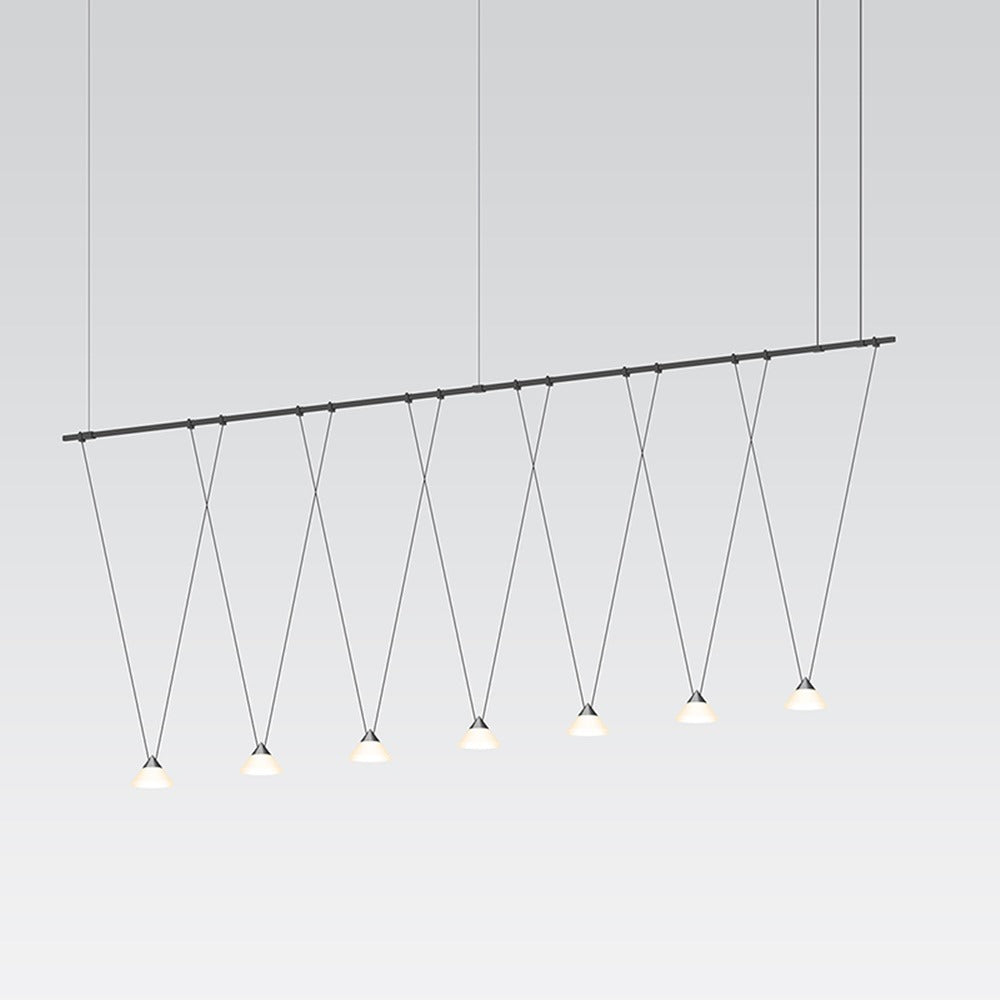 Suspenders® / 8' Linear 1-Tier with V-Line Etched Glass Cone Pendant Lights / Satin Black
