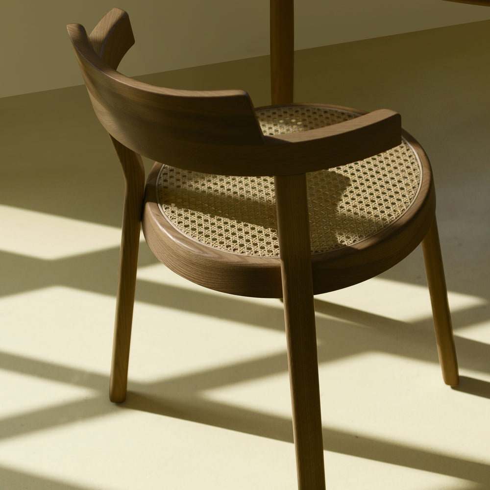 Pagoda Cane Dining Chair with Wood Legs