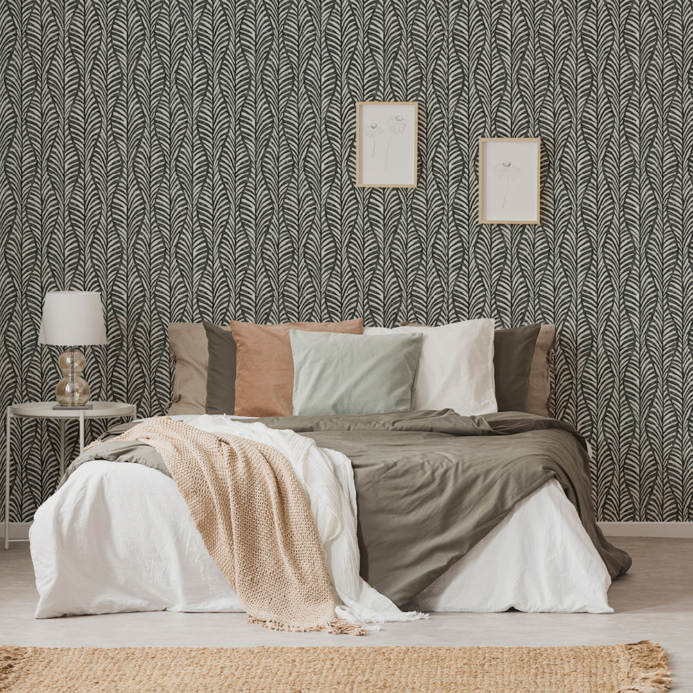 Block Print Leaves Peel and Stick Wallpaper