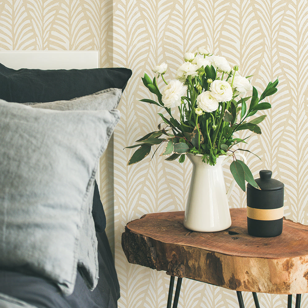 Block Print Leaves Peel and Stick Wallpaper