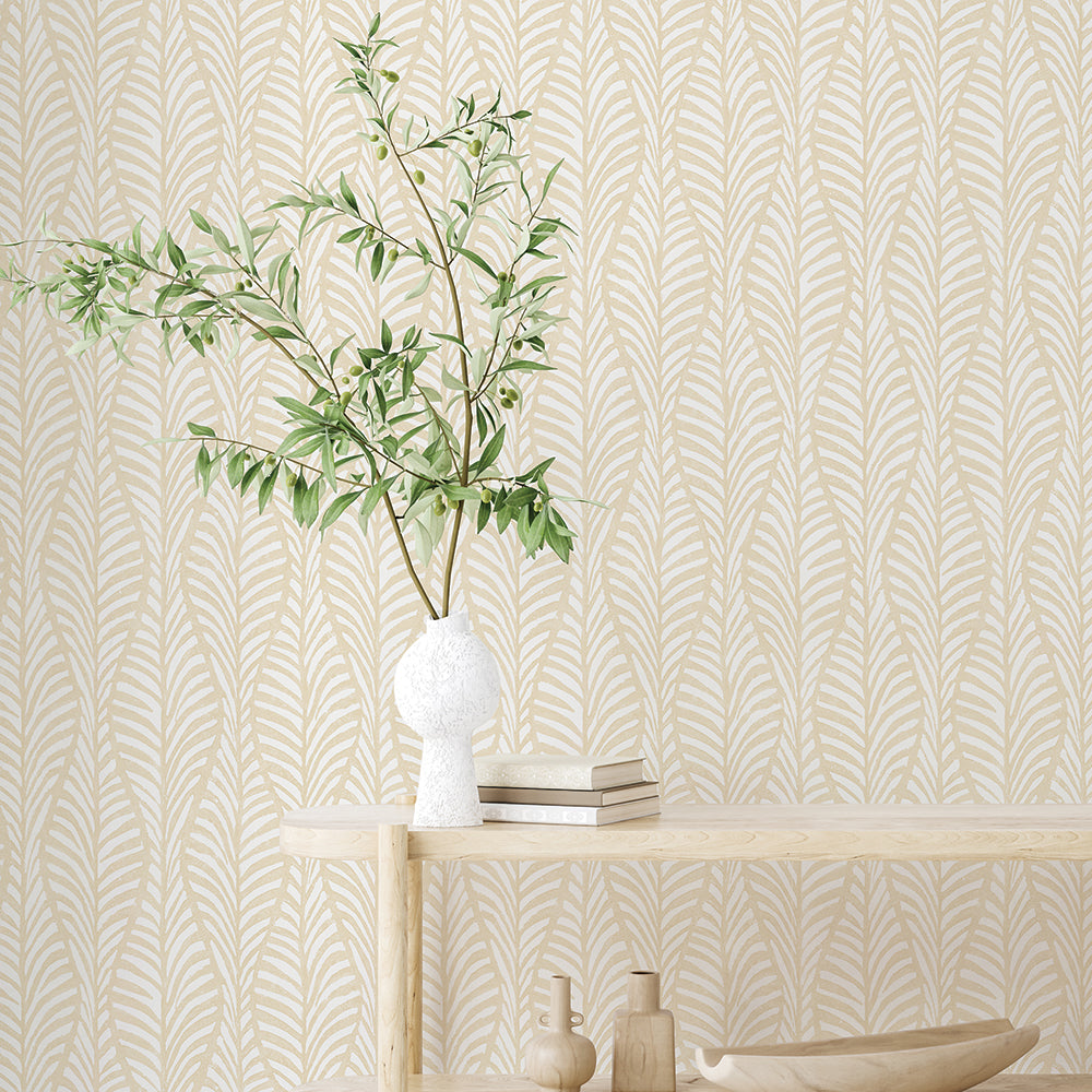 Block Print Leaves Peel and Stick Wallpaper
