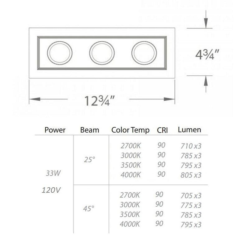 Mini Multiple Spots Three Light Recessed Trim and Housing