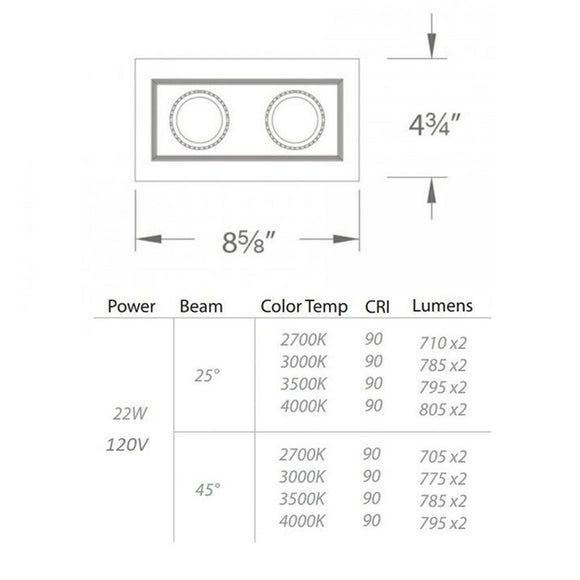 Mini Multiple Spots Two Light Recessed Trim and Housing